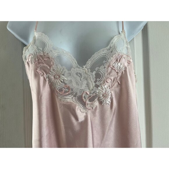 Vintage 1980's Etienne Peignoir Set Nightgown (S) and Robe (S) Pink With Beige - Picture 6 of 10
